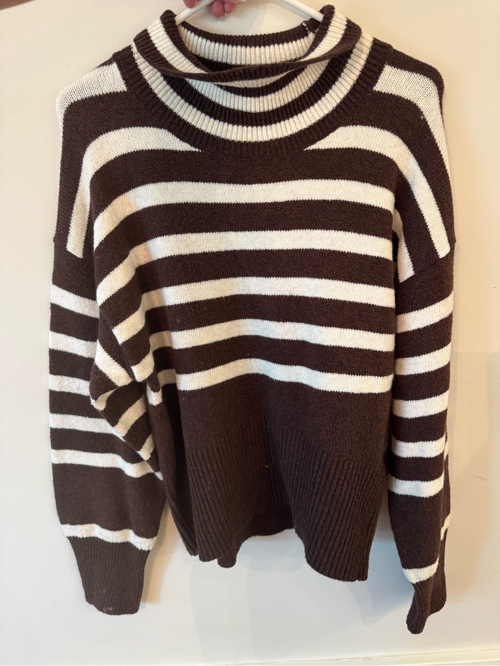 a new day Brown and Cream Striped Turtleneck Sweater